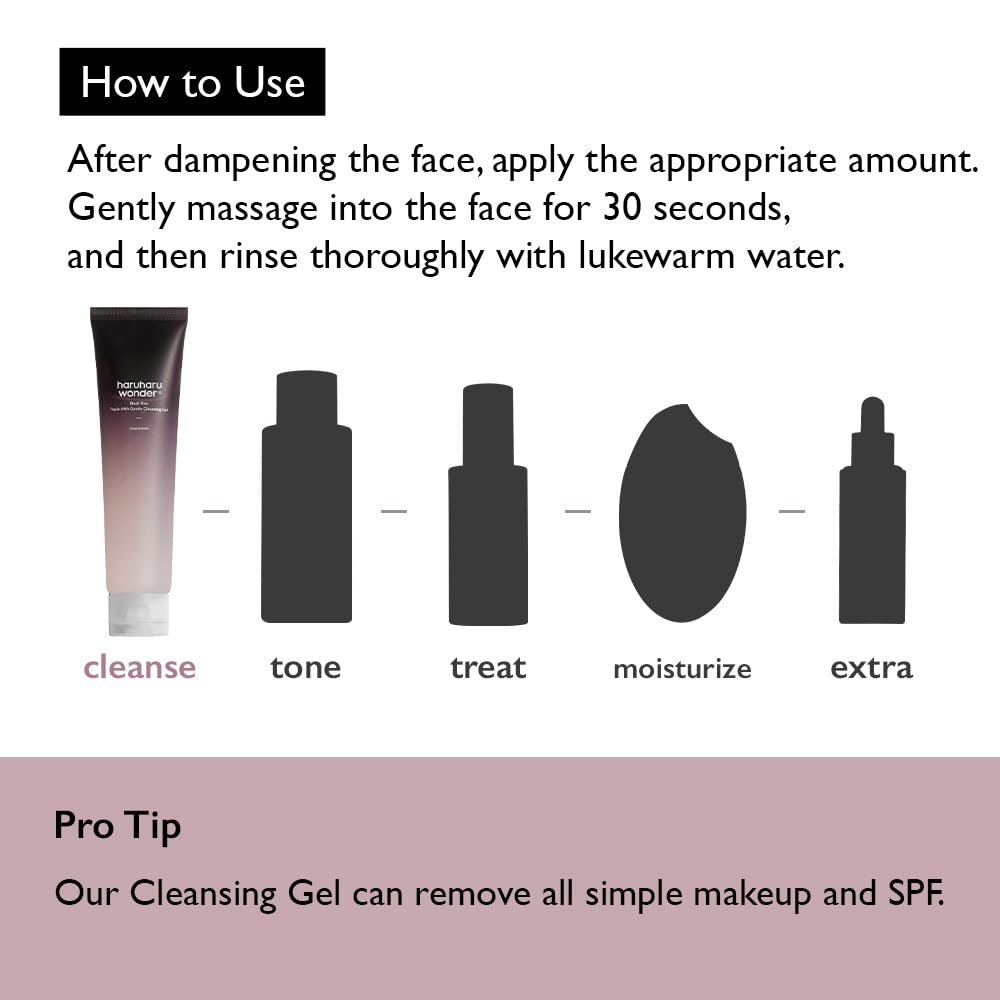 HARUHARU wonder Black Rice Triple AHA Gentle Cleansing Gel 3.38 fl oz, Hydrating Cleansing gel, Gentle exfoliating, Vegan, Travel essentials, Korean Skincare-BrightBean Baby