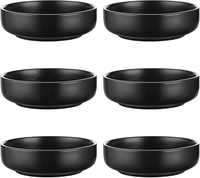 Selamica Ceramic 3.3 Inch Soy Sauce Dish Dipping Bowls Side Dishes Small Appetizer Pinch Bowls for Condiments, Sushi, Ketchup, BBQ-Set of 6(Matte Black)