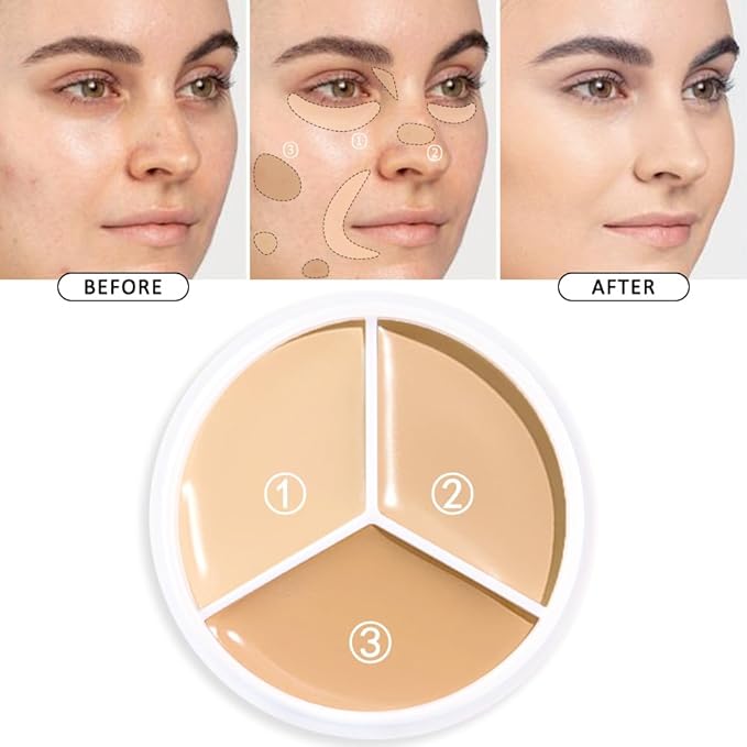 Kaely 2Pcs Tri Color Concealer Pot,Color Correcting Concealer for Dark Circles Spots,Cream Concealer Full Coverage,Foundation Contour Makeup Palettes,under Eye Brightener corrector de ojeras,01-BrightBean Baby