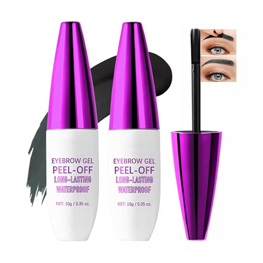 2Pcs Peel Off Eyebrow Tint Gel - Waterproof & Sweatproof All-Day Wear, Transfer-Resistant Tattoo Effect, All Skin Types + Mother’s Day Gift Set, 04#Gray Brown-BrightBean Baby