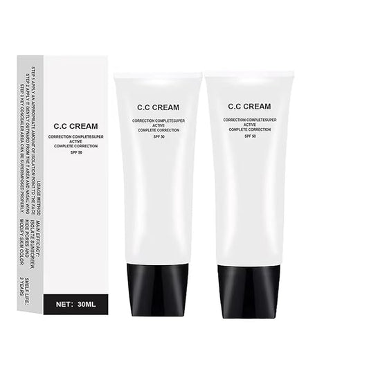 Skin Tone Adjusting CC Cream SPF 50, CC Cream Self Adjusting for Mature Skin, All-In-One Face Sunscreen and Foundation, Pre-makeup Primer Moisturizing Skin Concealer Brightening Skin Tone 30ml - 2 Pcs-BrightBean Baby