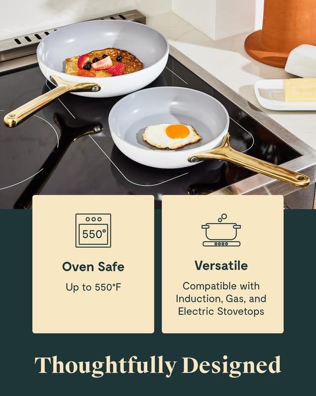 Caraway Nonstick Ceramic Frying Pan (2.7 qt, 10.5") - Non Toxic, PTFE & PFOA Free - Oven Safe & Compatible with All Stovetops (Gas, Electric & Induction) - White