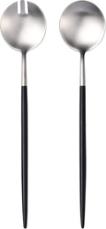 Lemeya Silver Black Salad Serving Utensils,Serving Spoons Stainless Steel,2Pcs Long Handle Salad Servers 11.42 Inch,Salad Utensils for Serving,Matte Finish,Dishwasher Safe