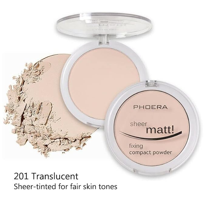 AQUAPURITY - PHOERA Sheer Matte Fixing Powder Makeup Base Fixer Setting Powder Foundation Fixing Compact Pressed Powder Long Lasting Make Up Fixer Skin Vitamin E Beauty Blender (201 Translucent)-BrightBean Baby