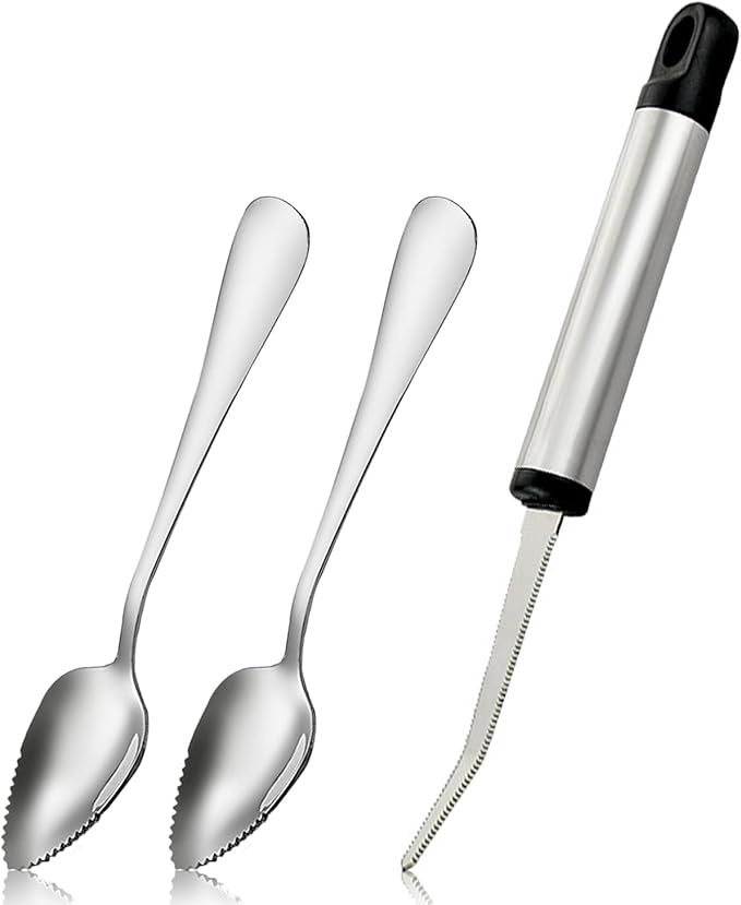 Grapefruit Spoon Serrated Edge Knife Stainless Steel Fruit Knife Grapefruit Utensils Tool Dessert Spoons for Citrus Lemon Kiwi Melon Lime Pitaya Apple Fruit Puree