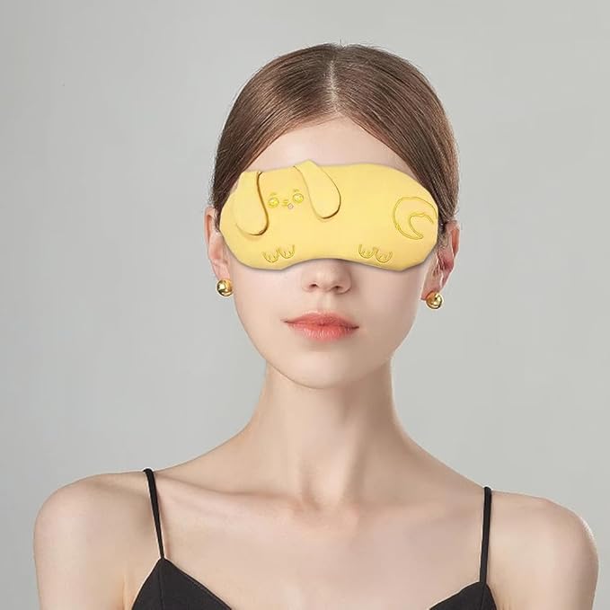 PERFECTSIGHT Eye Mask, Cute Plush Lightweight Adjustable Eyeshade, Faux Fur Cover for Women Men Sleep Travel Nap, Yellow Puppy-BrightBean Baby