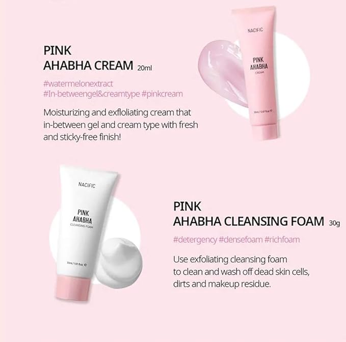 Nacific Pink AHA BHA Kit (Cleansing Foam, Toner, Serum, Cream) Travel Size Skin Care Set-BrightBean Baby