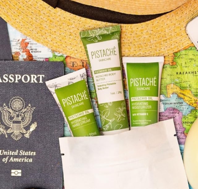 Pistaché Skincare Pistachio Oil 5-Pc Mini Collection (Travel) + Body Butter, Hand Cream, Biscotti Perfume, Eye Cream & Face Moisturizer + Hydrates and Nourishes + Vitamin E + Antioxidant Protection-BrightBean Baby