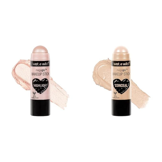 wet n wild MegaGlo Makeup Stick Bundle - When The Nude Strikes, Conceal and Contour Neutral Follow Your Bisque,1 Ounce (Pack of 1),807-BrightBean Baby