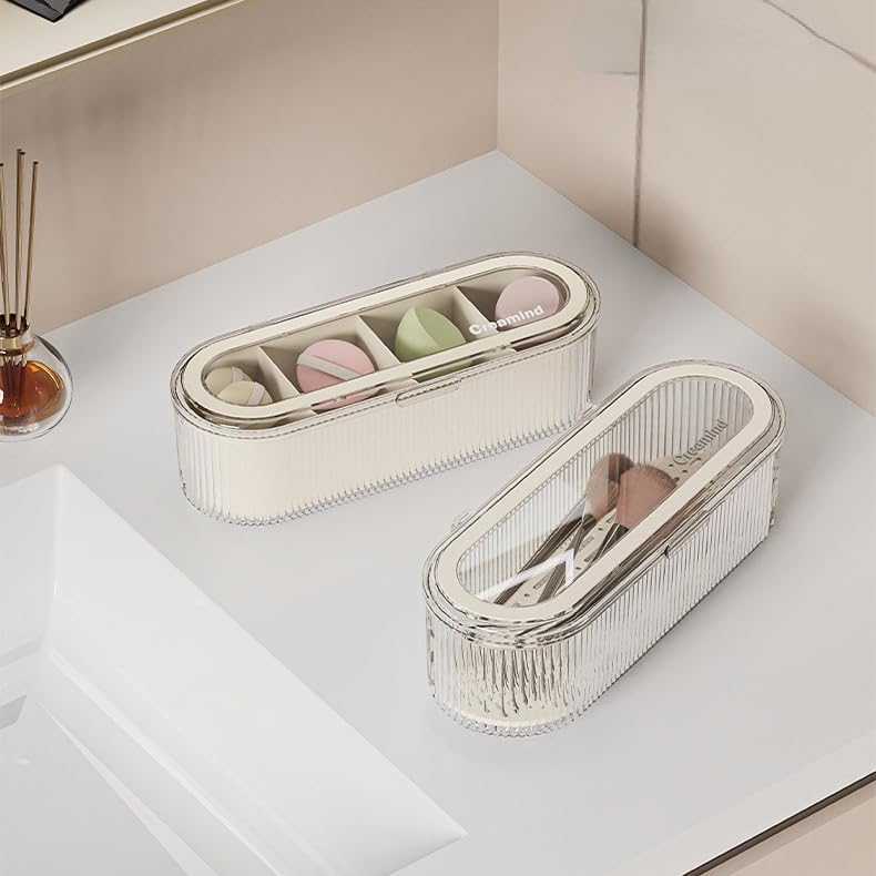 Makeup Brush Holder Organizer Clear Acrylic Makeup Sponges Organizer,Cosmetic Storage Case with Lid Display Case for Vanity (Brush Organizer)-BrightBean Baby