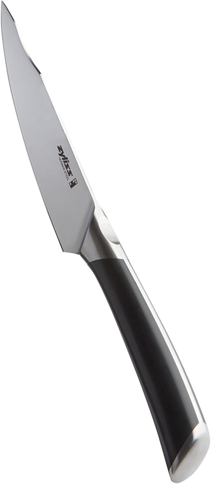 Zyliss Comfort Pro Utility Knife - Full Tang Meat & Vegetable Knife - Ice Hardened Stainless Steel Meat Slicing Cutter - Cutlery with Antibacterial Handle - Black/Stainless Steel - 5.5 inches