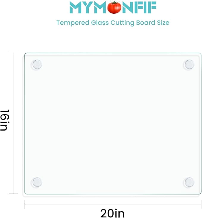 Tempered Glass Cutting Board for Kitchen, Clear Glass Board for Countertop, with Non-Slip Feet, Heat Resistant, Extra Large Size 16x20" 1Pcs