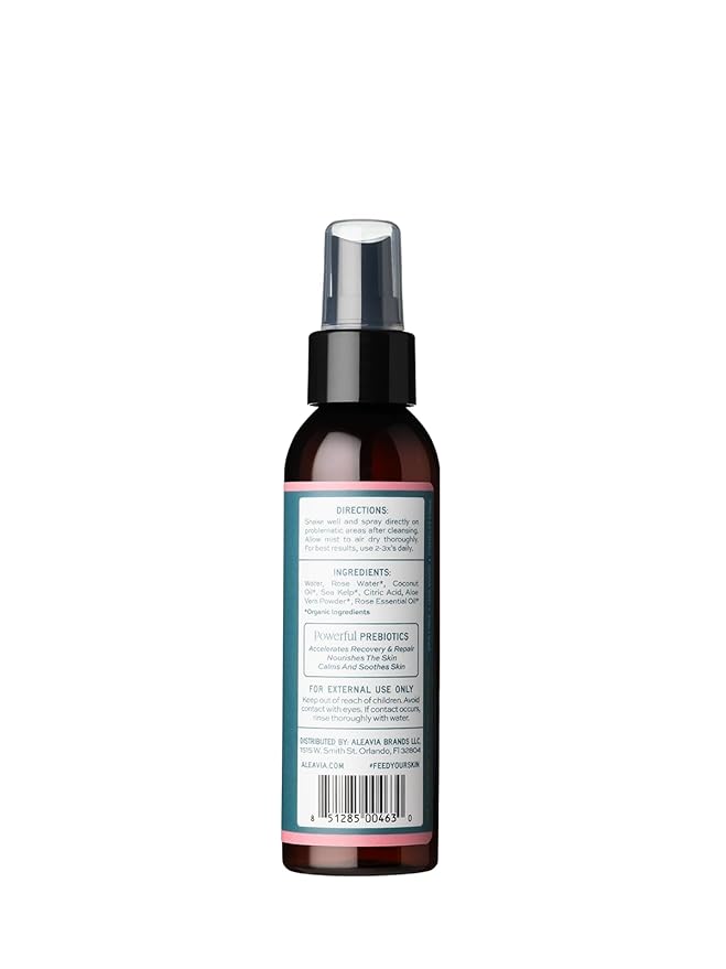 Aleavia Organic Rose Water Spray for Face - All-Natural, Hydrating Luxe Face Mist and Toner - Nourishing and Anti-Aging Prebiotic Formula for All Skin Types - Vegan & Cruelty-Free - 4 oz (118 ml)-BrightBean Baby