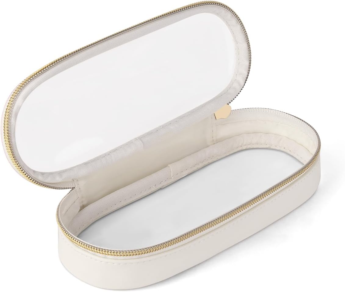 Clear Travel Makeup Brush Holder, Leather Makeup Brush Toiletry Bag, Portable Cosmetic Brush Case, Transparent Waterproof Makeup Brush Storage Bag, White, Large-BrightBean Baby