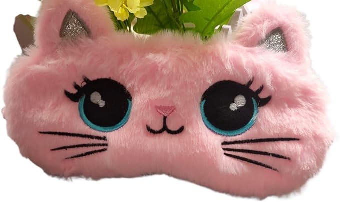 Cute Soft Plush Cat Sleeping Mask for Women Girls, Cute Animal Sleep Eye Cover Mask Eye Funny Blindfold Eyeshade for Night Nap Travel (Pink)-BrightBean Baby