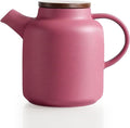 Yundu 1500ml / 50 oz Ceramic Teapot with Infuser & Wood Lid - Matte Purple, Loose Leaf Tea Pot with Removable Strainer, Large Capacity