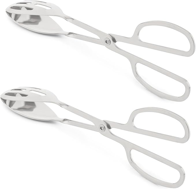 2 Pack Serving Tongs, Buffet Tongs for Kitchen Cooking, 10 Inch Stainless Steel Food Serving Tongs Bread Tongs with Scissor Handles for Salad, Cooking, Catering, Buffet(Silver)