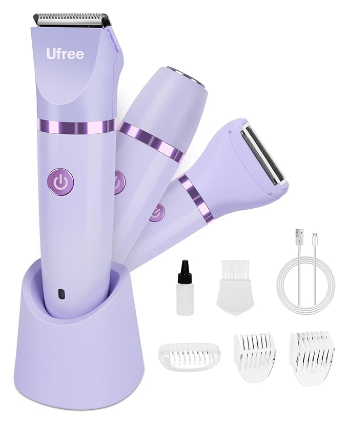 Ufree Bikini Trimmer Electric Razors for Women, Rechargeable Pubic Body Hair Trimmer Electric Shaver for Legs Body Hair, Bikini Shaver IPX7 Waterproof, Gifts for Women, Purple-BrightBean Baby