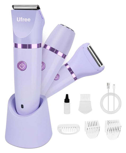 Ufree Bikini Trimmer Electric Razors for Women, Rechargeable Pubic Body Hair Trimmer Electric Shaver for Legs Body Hair, Bikini Shaver IPX7 Waterproof, Gifts for Women, Purple-BrightBean Baby