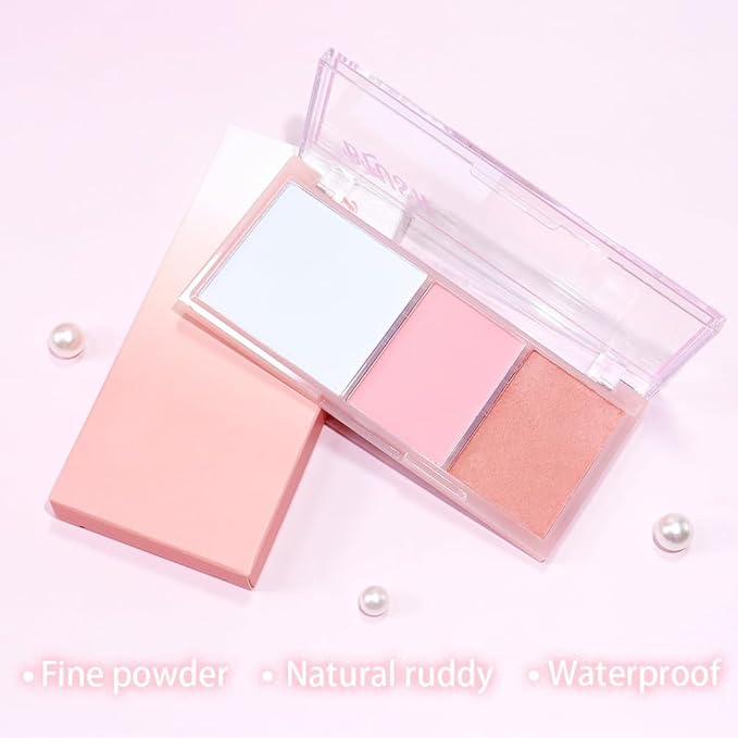 3 IN 1 Brown Nude Face Highlight Bronzer Powder Palette for Face Cheeks Contour Brightening, Buildable Matte Coverage Natural Makeup,Ultra Sculpt Nose Shadow Eyeshadow Primer-Nude-BrightBean Baby