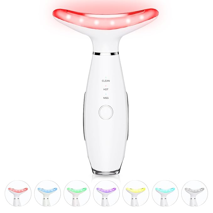 7 Color Neck Face Massager - Facial Massager Tool for Skin Care at Home, Vibrating Face Massager with Thermals, Galvanic Machines White-BrightBean Baby