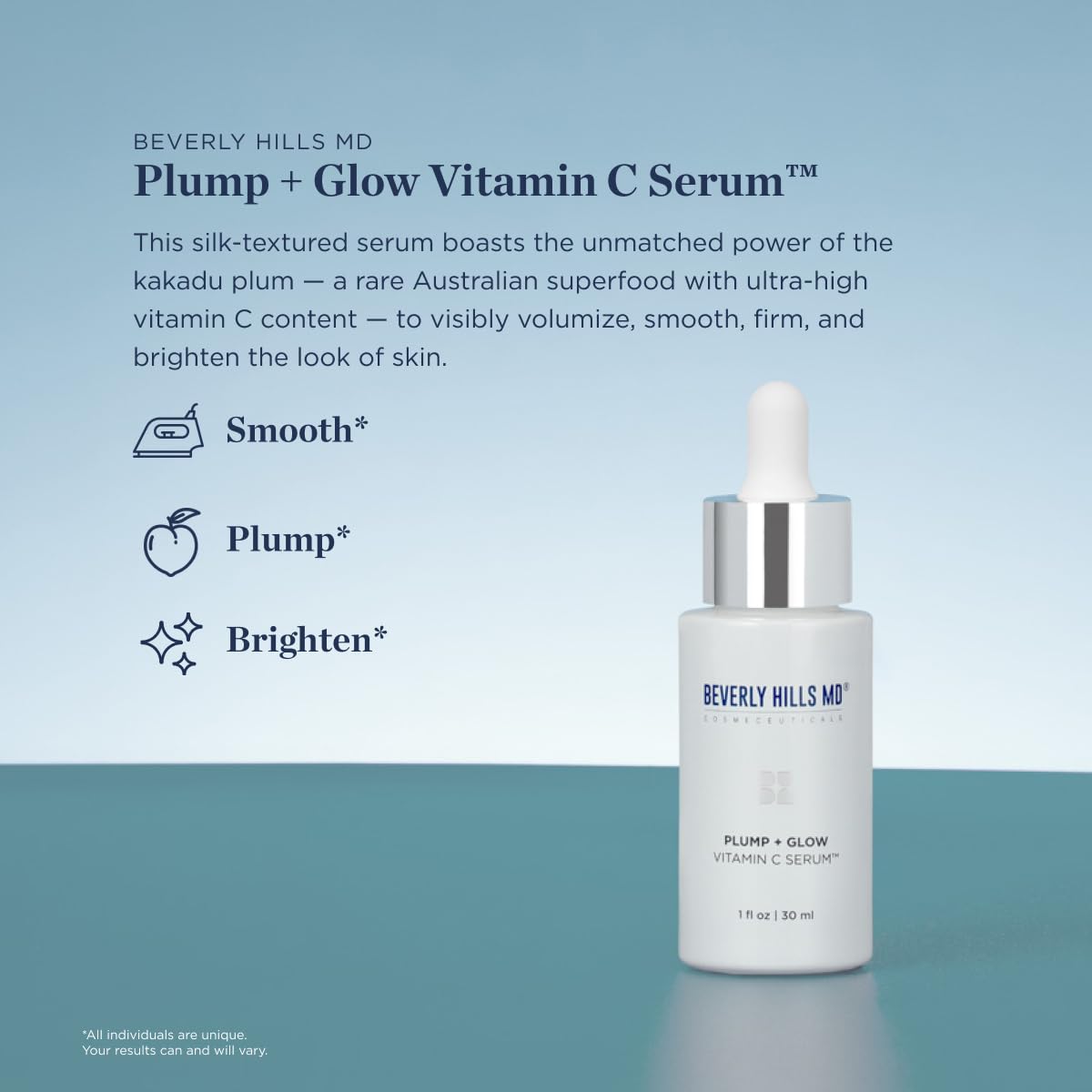 Beverly Hills MD Plump + Glow Vitamin C Serum for Aging Skin- Plumping Anti Wrinkle Lines Formula - Smooth, Firm, Brighten Skin w/Kakadu Plum, Niacinamide, Pomegranate Oil, Red Algae Extracts-BrightBean Baby