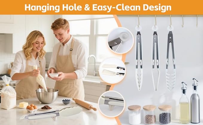 Kitchen Tongs,Set Of 3 Tongs with Silicone Tip for Cooking 9/12 Inch Stainless Steel Kitchen Tong for Meat,Food Grill,Salad,BBQ,Frying,Serving,Dishwasher (White, 9 Inch)