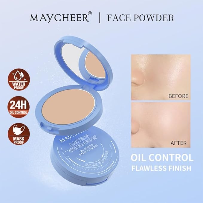 Oil Control Face Pressed Powder, Matte and Smooth Translucent Powder Setting Powder Makeup, Waterproof Long Lasting Finishing Face Powder, Cruelty-free, 0.35Oz (01 White)-BrightBean Baby