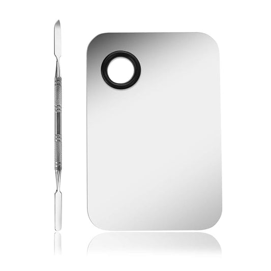 Makeup Palette, Stainless Steel Cosmetic Makeup Palette Professional Cosmetic Mixing Makeup Palette with Spatula Tool 6x4-BrightBean Baby