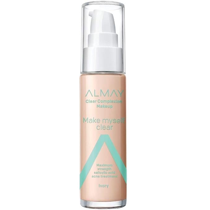 Almay Foundation, Acne Face Makeup with Salicylic Acid, Face Makeup with Skincare Ingredients, Matte Finish, Hypoallergenic, Cruelty Free, Dermatologist Tested Foundation, 100 Ivory, 1 Oz-BrightBean Baby