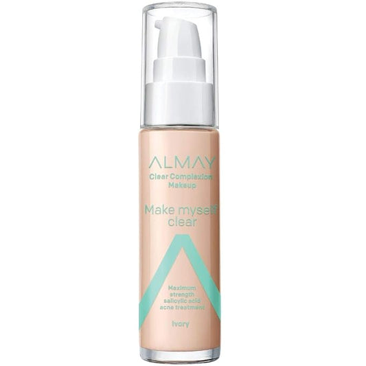 Almay Foundation, Acne Face Makeup with Salicylic Acid, Face Makeup with Skincare Ingredients, Matte Finish, Hypoallergenic, Cruelty Free, Dermatologist Tested Foundation, 100 Ivory, 1 Oz-BrightBean Baby