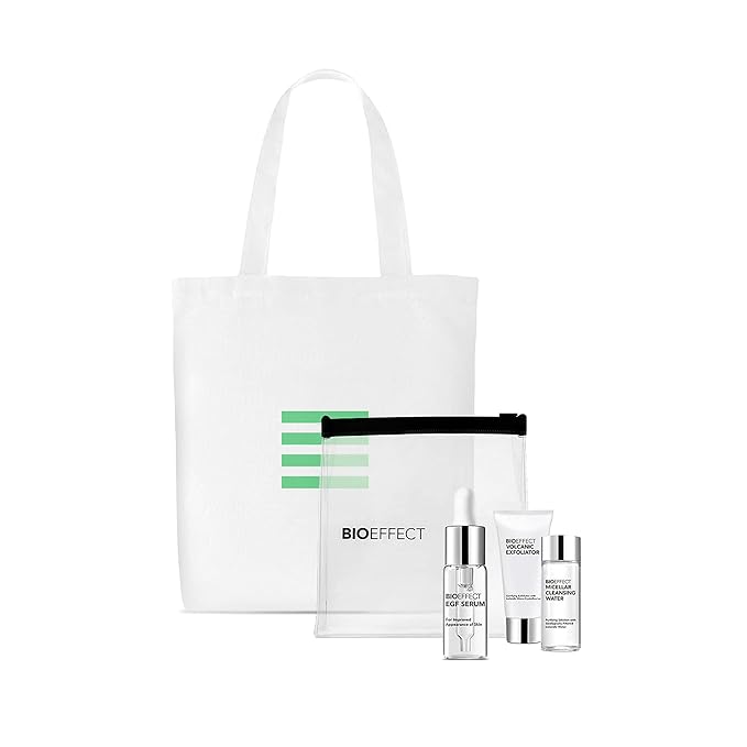 BIOEFFECT EGF Serum Gift Set with mini Volcanic Exfoliator and Micellar Water, Anti-Aging, Hydrating, Wrinkle-Fighting Facial Skin-Care with Growth Factor and Hyaluronic Acid plus Free Tote Bag-BrightBean Baby