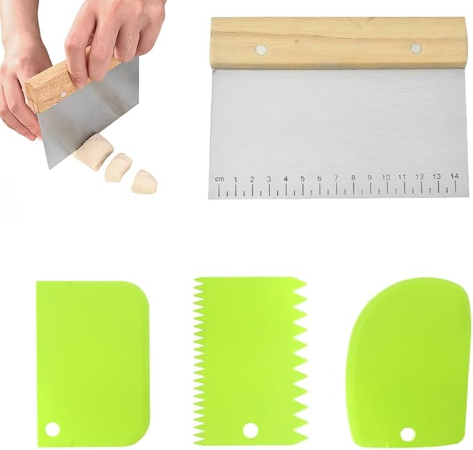 4 PCS Bench Scraper, Scraper Food Tool,Dough Scraper and Pastry Cutter With Scale,Food Chopper Baking Supplies Kitchen Gadgets (Green)