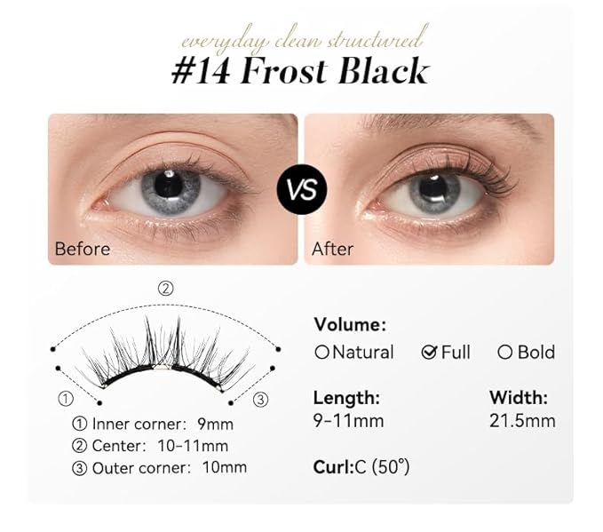 Soft Magnetic Eyelashes Kit with Applicator, No.14 Frost Black, Reusable Glue-free Wispy Magnetic Lashes, Cruelty-free False Lashes, Waterproof, Lightweight, Suit for Heavy Makeup-BrightBean Baby