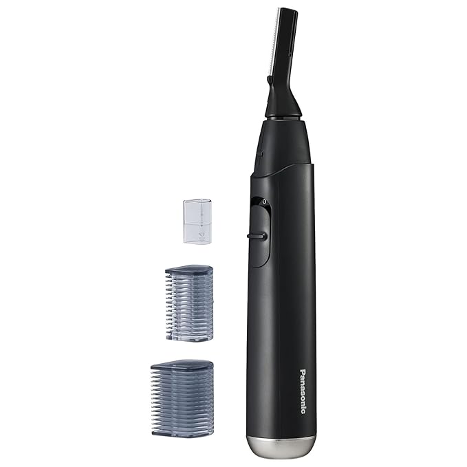 Panasonic Facial Hair Trimmer for Sensitive Skin, Unisex Detailer with Flexible Head, Gentle on Acne, Includes 2 Eyebrow Attachments, Wet/Dry - ER-GM40-K (Black)-BrightBean Baby
