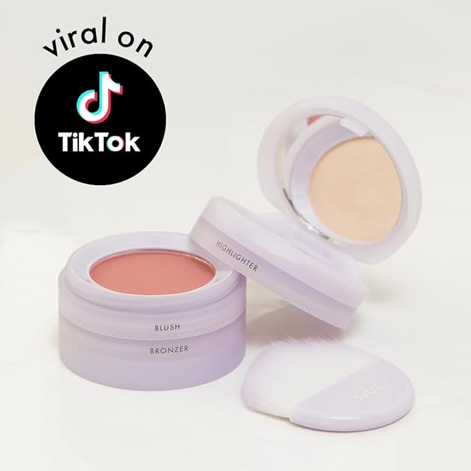 Subtl Beauty 3-in-1 travel makeup kit by subtl staks | powder blush, bronzer, and highlighter | includes mirror lid and mini brush | for dark-deep skin tones-BrightBean Baby