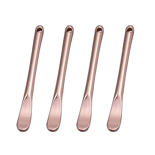 4 Pieces Zinc Alloy Makeup Spatula Eye Cream Spoon Beauty Scoop Mini Spoon Makeup Beauty Spoons Mini Cosmetic Skincare Spatula for Cream Lotions, Cylindrical Handle Type, Rose-Gold-BrightBean Baby