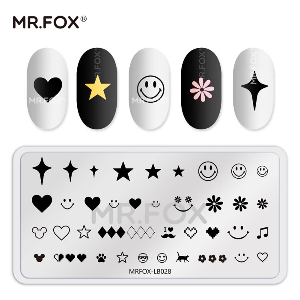 MRFOX 5 Pcs Nail Plates Stamping Set Marbled Punk Spider Web Heart Star Theme Leaf Nail Art DIY Stamping Template-BrightBean Baby