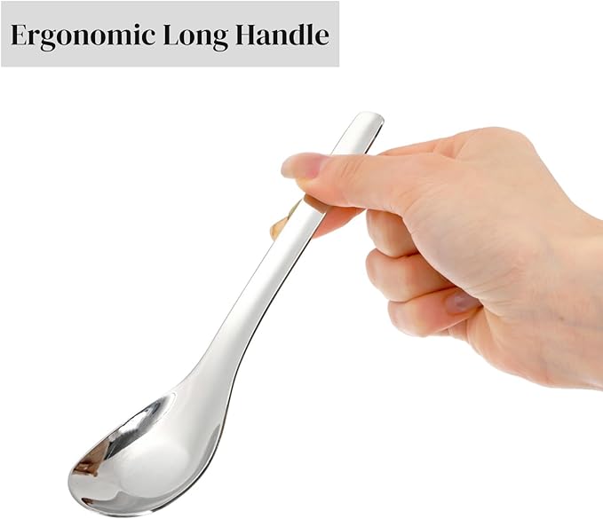12 Pack Stainless Steel Soup Spoons, Premium Mirror Polished Chinese Dinner Spoons, Heavy Weight Table Spoon with Ergonomic Handle for Bouillon, Ramen, Pho, Wonton, Rice, Dishwasher Safe