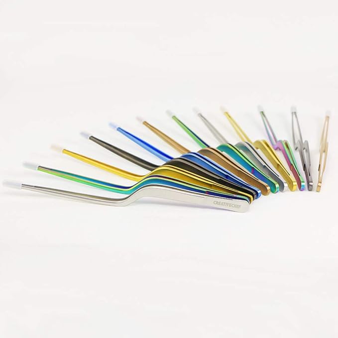 CREATIVECHEF 8 Inch Kitchen Tweezer, Stainless Steel Food Tongs, Kitchen Fine Tweezer, Fine tweezer tongs for food presentation (BLUE)