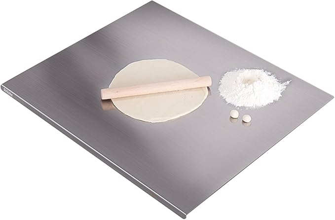 Stainless Steel Cutting Board for Kitchen - 304 Stainless Steel Chopping Boards for Baking, Double-Sided Use for Raw & Cooked Food - Ideal for Homemade Pasta, Pizza & Bread Making (11.8×15.7×0.06")