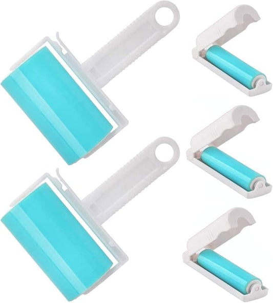Lint Roller 5 Pack, Reusable Washable Lint Roller Sticky Gel Lint Remover Pet Hair Remover Cleaner for Clothes, Travel Essentials Household Use, Include Large Small Size-BrightBean Baby