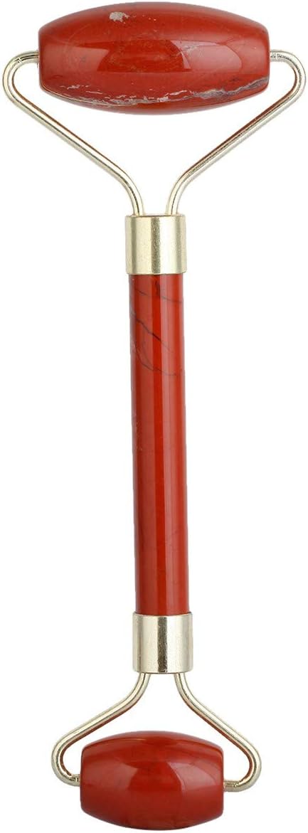Rockcloud Natural Crystal Stone Roller Massager Double Neck Face & Neck Massage Therapy Anti-Aging Wrinkle Healing Slimming Skincare Tool,Red Jasper-BrightBean Baby