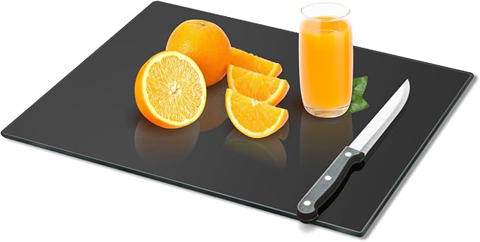 Tempered Glass Cutting Board for Kitchen, Black Glass Board for Countertop, Heat Resistant, with Non-Slip Feet, 12x16" 1Pcs
