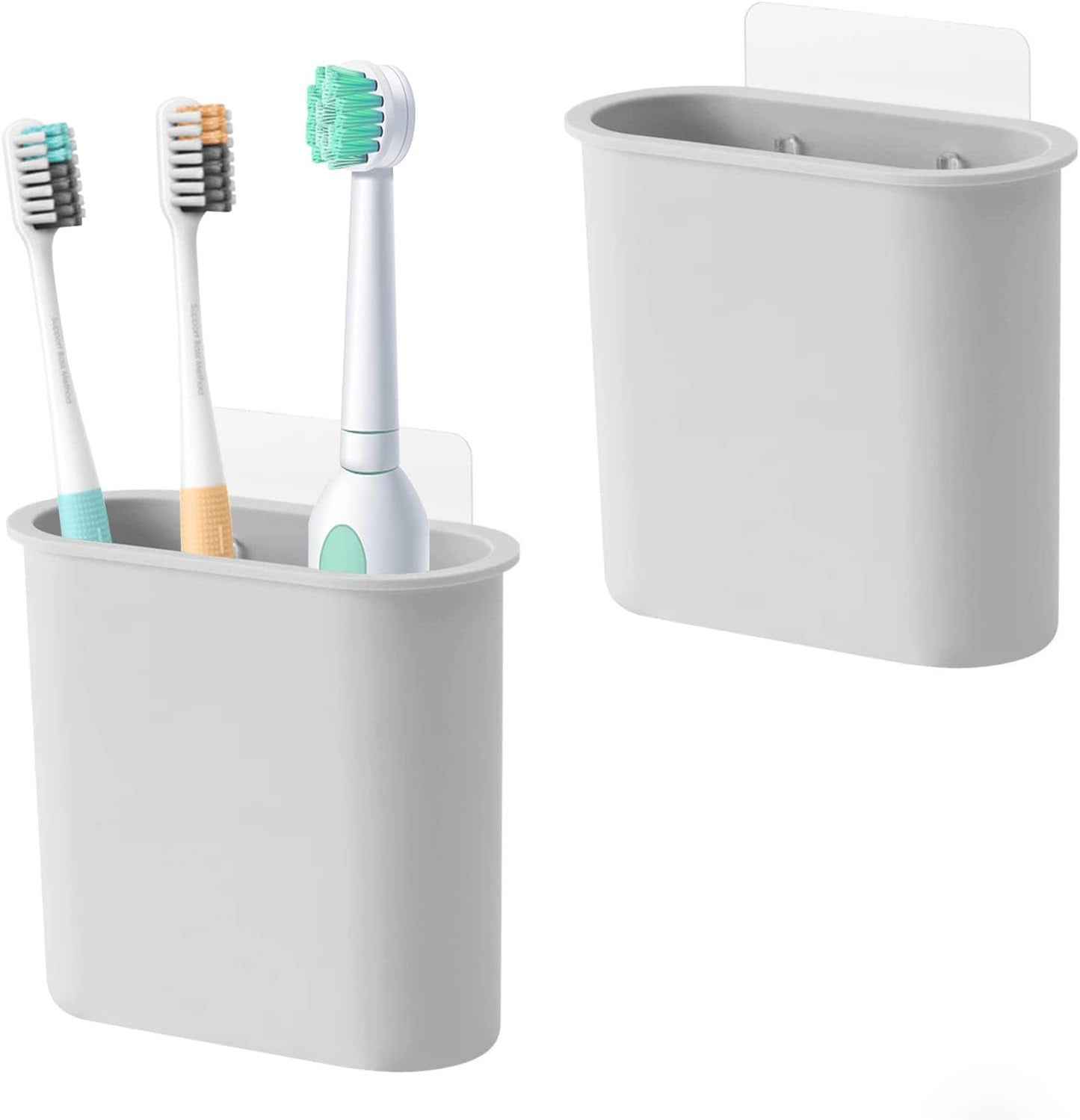 2 Packs Toothbrush Holders Wall Mounted, Self Adhesive Tooth Brush Holder for Bathroom Electric Toothbrush Toothpaste Razor Bathroom Accessories(Grey-BrightBean Baby