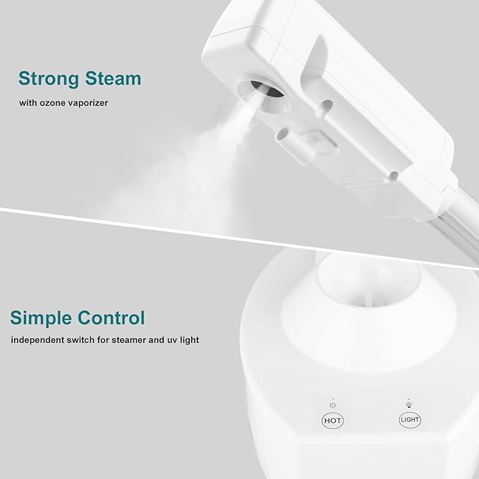 Winado 2 in 1 Professional Facial Steamer with 5X Magnification Lamp & Touch Screen, Esthetician Steamer Humidifier Face Spa Mist Steam for Home Beauty Salon, Personal Skin Care Deep Cleaning, White-BrightBean Baby