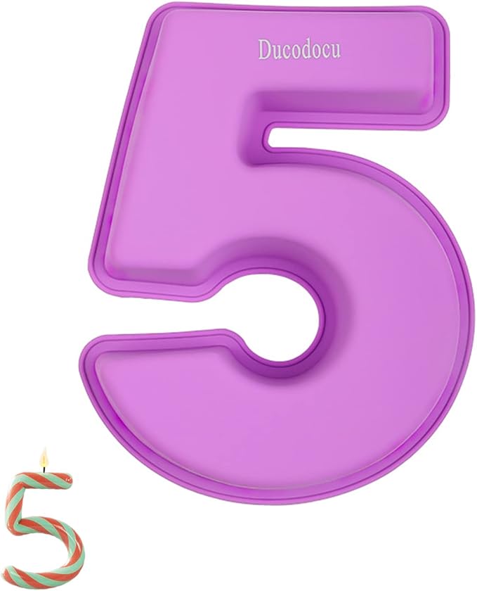 Ducodocu Large Silicone Number Cake Mould 3D Novelty Cake Pan DIY Baking Mold for Birthday Anniversary Number of 5
