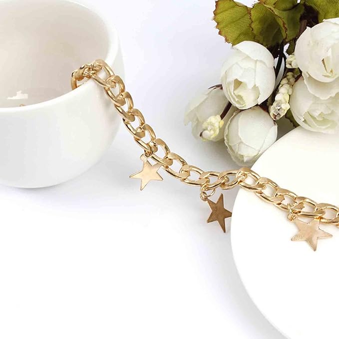 Boho Star Dangle Choker Necklace Gold Chunky Curb Chain Necklace Punk Thick Chain Choker Necklace Minimal Short Chain Necklace Jewelry for Women and Girls-BrightBean Baby