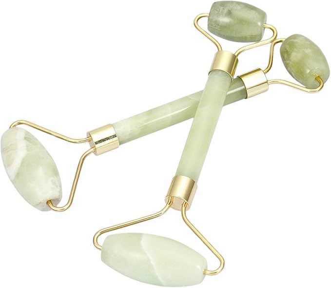 Rockcloud Natural Crystal Stone Roller Massager Double Neck Face & Neck Massage Therapy Anti-Aging Wrinkle Healing Slimming Skincare Tool, Xiuyan Jade-BrightBean Baby