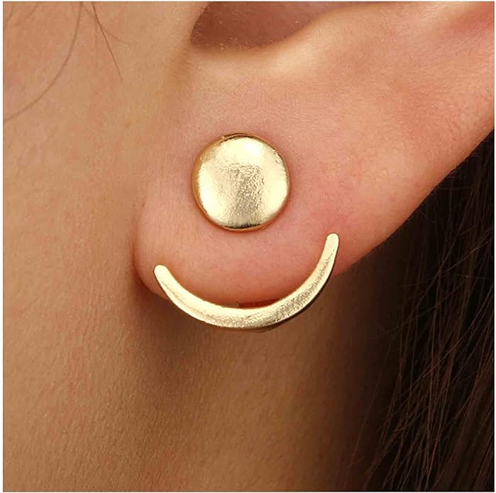 Boho Moon Ear Jackets Earrings Crescent Moon Stud Earrings Gold Sun Moon Earrings Minimalist Double Sided Round Earrings Jewelry for Women-BrightBean Baby